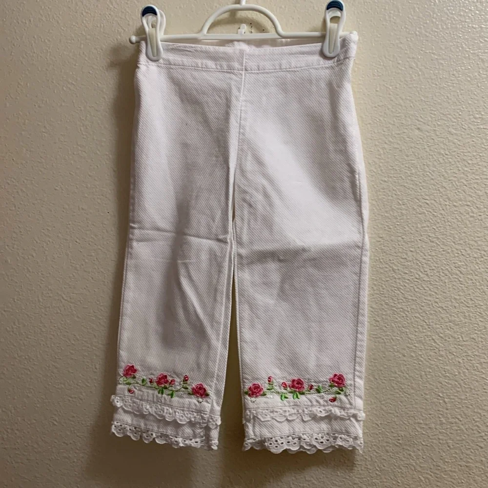 Vintage Gymboree Parisian Rose Embroidered Lace Cropped Pants Pink White Size 6